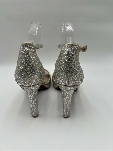 NWOB Kelly & Katie DAHLIA Shimmer Studded Fabric Ankle Strap Heeled Sandals 9 M Kelly