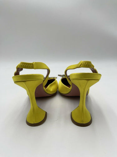 Amina Muaddi yellow Begum crystal slingback heels Size 37.5 Amina Muaddi