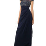 Xscape Short Sleeve Long Sheer Matte Jersey with Bead Top Navy 16 Xscape