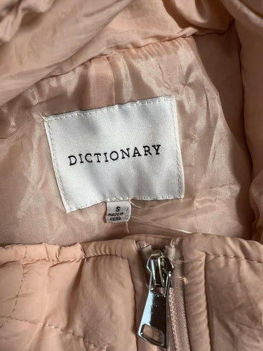 Dictionary Jacket Womens Pink Quilted Puffer Cropped Zip Up Lightweight S