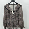 Lovestitch Blouse Woman’s  paisley pattern black lace trim along the neckline S Lovestitch