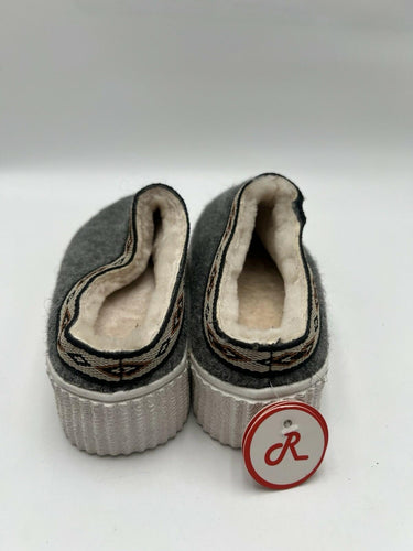 Religious Comfort Gray Wool Faux Fur Lined Platform Slippers Size 6