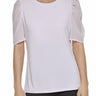 DKNY Mixed Media Puff Short Sleeve Top Fresh Pink Size M DKNY