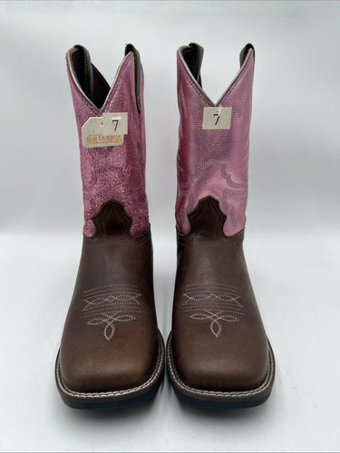 Shyanne MISS MOLLY Pink/Brown Leather Square Toe Western Boots Girl’s Size 7 D
