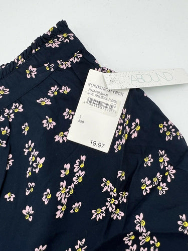 Abound Shorts Pull-On Floral Daisy Navy Pink Moxie Ruffle Waist NWT - L Abound