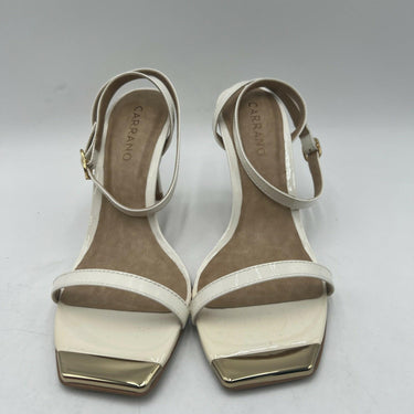 Carrano Marina Ankle Strap Sandal Heels White Patent Leather Size 6