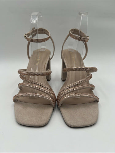Kelly & Katie CADENE Taupe Fabric Square Toe Strappy Rhinestone Sandals, 10M Kelly
