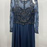 NWT Xscape Navy Beaded Illusion Long Sleeve A-Line Formal Evening Gown Size 10 Xscape