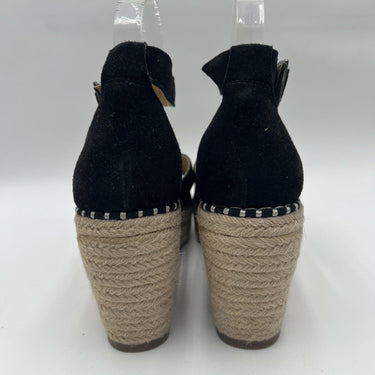 Crown Vintage Jaussie Espadrille Wedge Sandal Black Suede size 8M Crown