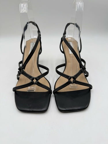 Women’s Saks Fifth Avenue strappy Square Toe Black Leather sandals Size 7M