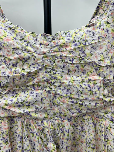 NWT Heartloom puff sleeve mini dress features a vibrant pastel floral Size L Heartloom