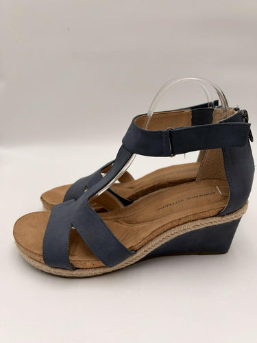 Adrienne Vittadini Triva Navy Blue T Strap Espadrille Wedge Sandals Size 8.5