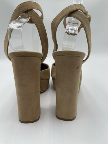 Alexandre Birman Vita Nut Beige Suede Ankle Strap Platform Pumps Size 39