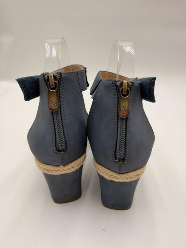 Adrienne Vittadini Triva Navy Blue T Strap Espadrille Wedge Sandals Size 8.5