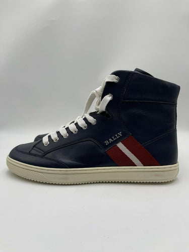 Bally Oldani Men's high-top leather sneaker in navy blue Size 10D