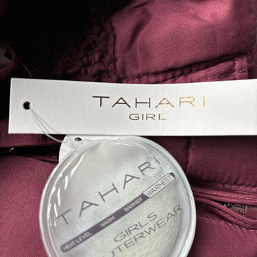 NWT Tahari Girl Full Zip Faux Fur Belted Jacket w/Hood Burgundy Size 10 Tahari