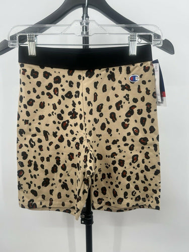 Champion Biker Shorts Womens S Beige Leopard Print High Waist Logo NWT - Size S
