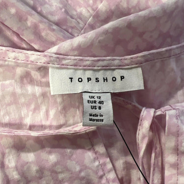 Topshop Pink Leopard Tiered Mini Dress Sleeveless Tie Neck - US 8