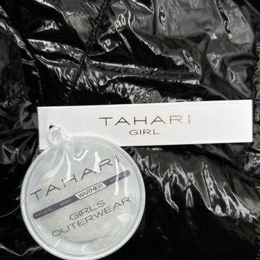 NWT Tahari Girl Full Zip Hooded Glossy Puffer Jacket, Black Size 10 Tahari