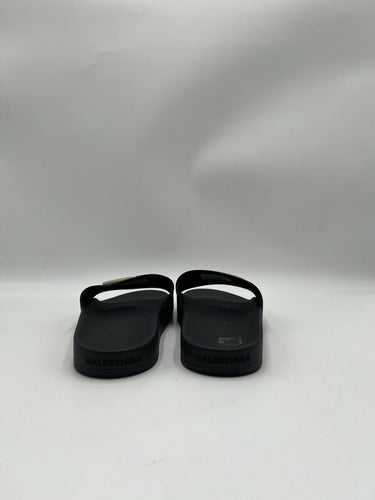 Balenciaga Pool Slide sandals in black rubber 3D Glow In Dark Logo Size 7