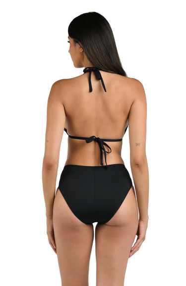 La Blanca Women's Banded Mid Waist Pant Bikini Swimsuit Bottom, Black Size 12 La Blanca