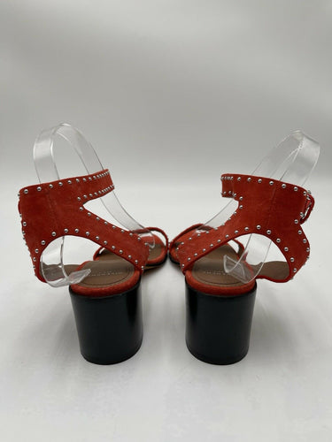 Givenchy Studded Ankle Strap Sandals Orange Suede Open Toe Heels Size 38.5