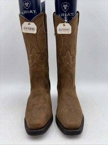 Shyanne DONNA EMBROIDERED Brown Leather Square Toe Pull On Boots Size 6.5 B