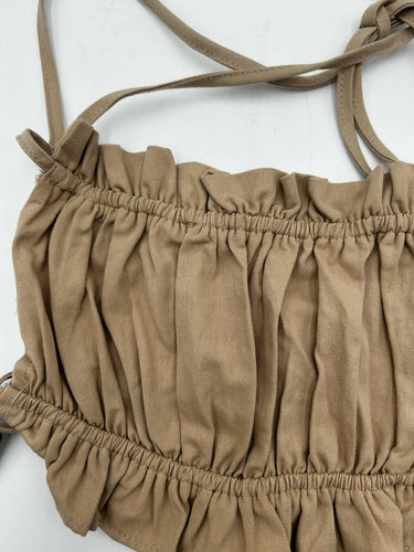 Lulus Woman’s beige ruched ruffled strappy cropped top Size S