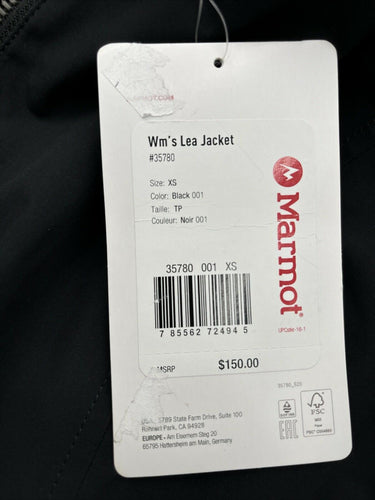 NWT Marmot Womens Lea Waterproof Rain Jacket Black Size XS Marmot