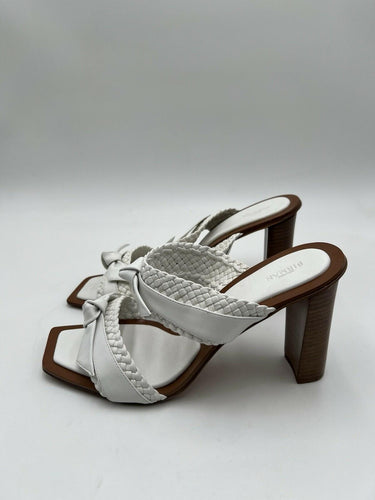 Women’s Alexandre Birman Clarita Woven Block White Leather Heel Sandals Size 40