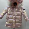 Sam Edelman Girls Iridescent Pink Long Puffer Coat Faux Fur Hood Jacket NWT 4 Sam Edelman