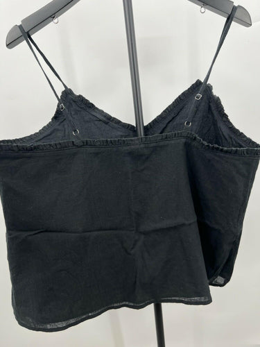Abound Cami Top Black Ruffle Trim V-Neck Linen Blend Tank Blouse L Abound