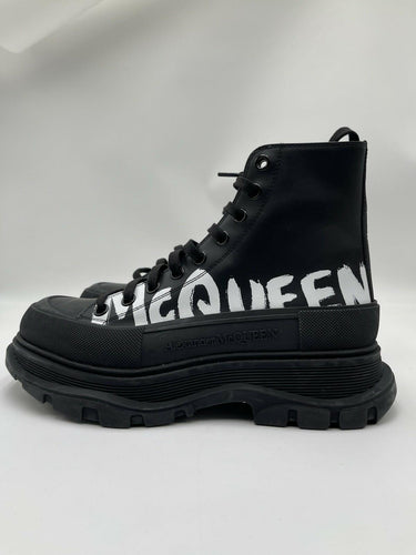 Alexander McQueen Tread High Top Graffiti logo Boot in Black leather Size 40 Alexander McQueen