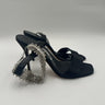 Manolo Blahnik Black Satin Open Toe Rhinestone Ankle Strap High Heels Women 37.5 Manolo Blahnik