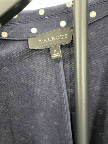 Talbots Blazer Womens Navy Polka Dot Knit Jacket Pockets Button Up Work M Talbots