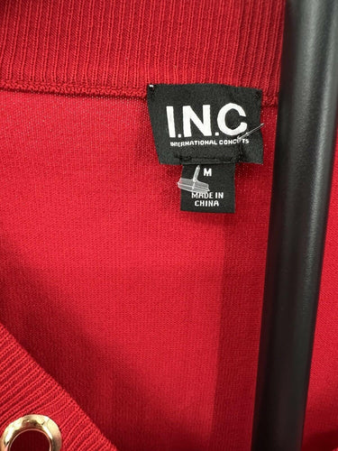 I.N.C. Womens Lace Up Sweater Red Grommet V Neck Long Sleeve Tunic Tops - Size M