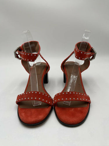 Givenchy Studded Ankle Strap Sandals Orange Suede Open Toe Heels Size 38.5