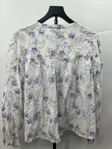 Scoop Blouse Womens Floral Boho Peasant Top Button Front Lavender Yellow L 12-14 Scoop