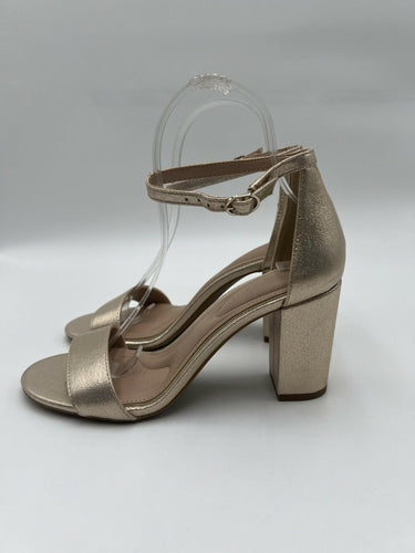 Kelly & Katie Womens Champagne Gold Sandals Block Heel Glitter Ankle Size 7 M
