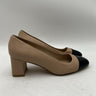 Women’s Stuart Weitzman Milla Slip On Beige Leather Cap Toe Pump Heels Size 9B Stuart Weitzman