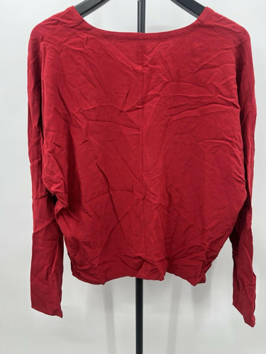 Eileen Fisher Top Red V Neck Long Sleeve Silk Relaxed Blouse XS/TP Eileen Fisher