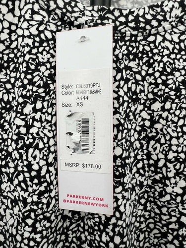 Parker NY Dress Midnight Jasmine Black White Floral Mini Ruffle XS Flowers