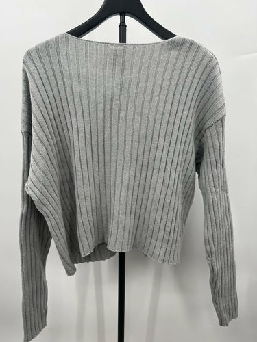 Abound Nordstrom Ribbed Knit V Neck Cropped Sweater Grey Heather Women's Large L