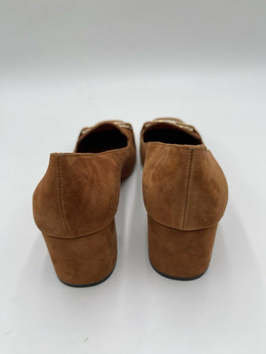 Ferragamo Women's Mirelle Block Heel Pumps Brown Suede Size 8