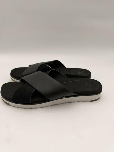 UGG Womens Black Leather Crisscross Strap Slide Sandals Treadlite Size 9