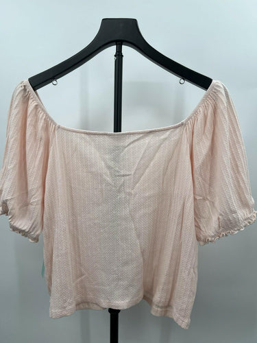 Abound Crop Top Light Pink Puff Sleeve Ruched Square Neck NWT - 3X