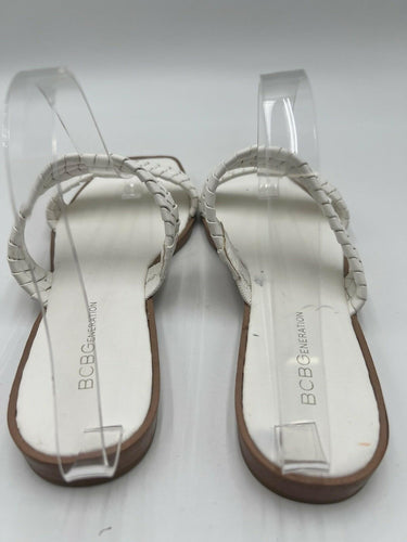 BCBG Generation White Braided Woven Slide Sandals Square Toe Size 9.5