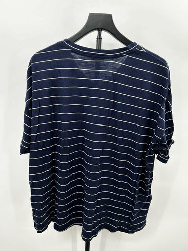 Susina navy blue and white striped, V-neck t-shirt with drop shoulders Size S