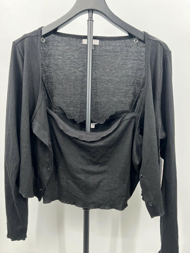 BP Black Ribbed 2 Piece Cami Cardigan Set Cropped Button Top 1X BP