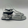 Women’s Yves Saint Laurent Leather T-Strap Sandals Silver Leather Size 38.5 Saint Laurent